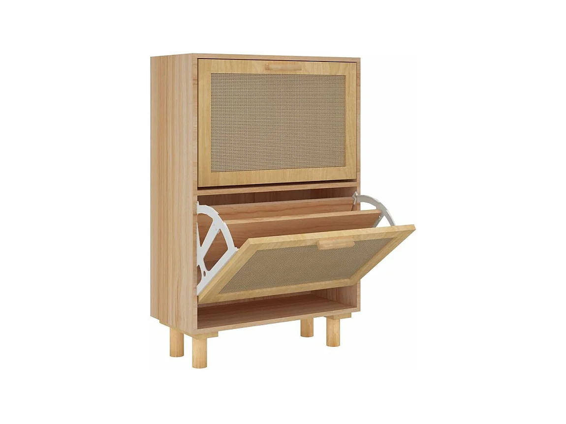 Armoire à chaussures en bois er rotin Viba L 52 x H 80cm - Style tendance-Couleur Naturel