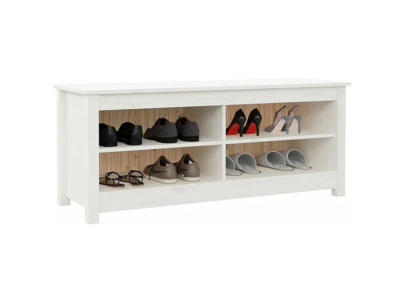 Banc à chaussures en bois massif Klouda – Élégant et fonctionnel-Couleur Blanc-Largeur 110 cm
