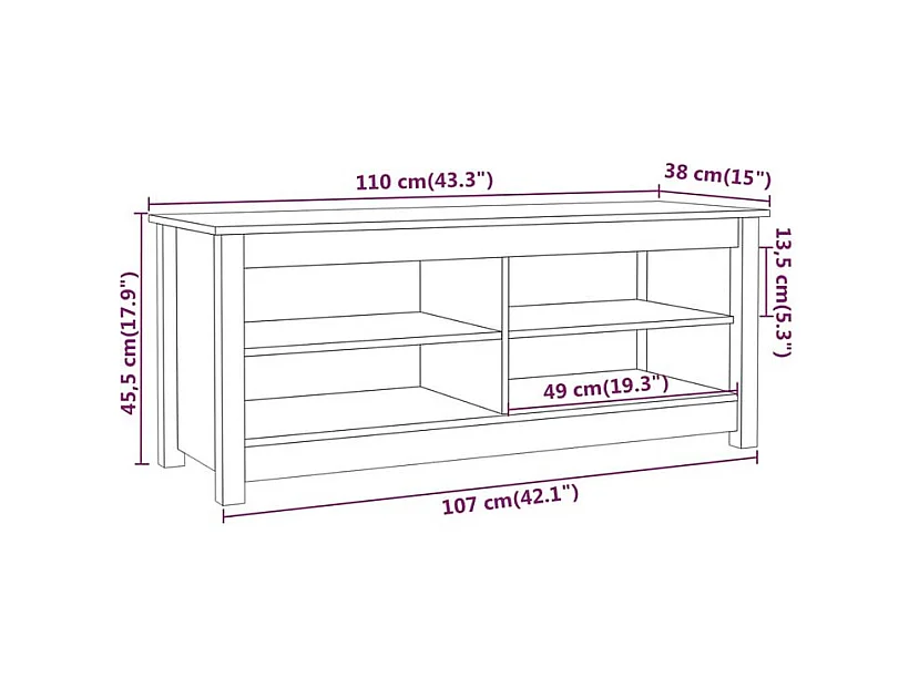 Banc à chaussures en bois massif Klouda – Élégant et fonctionnel-Couleur Blanc-Largeur 110 cm