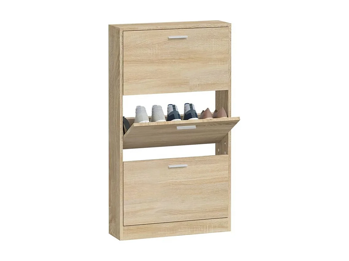 Armoire à chaussures en bois Puerto L59xH108xP17 – 3 portes rabattables-Couleur Chêne clair