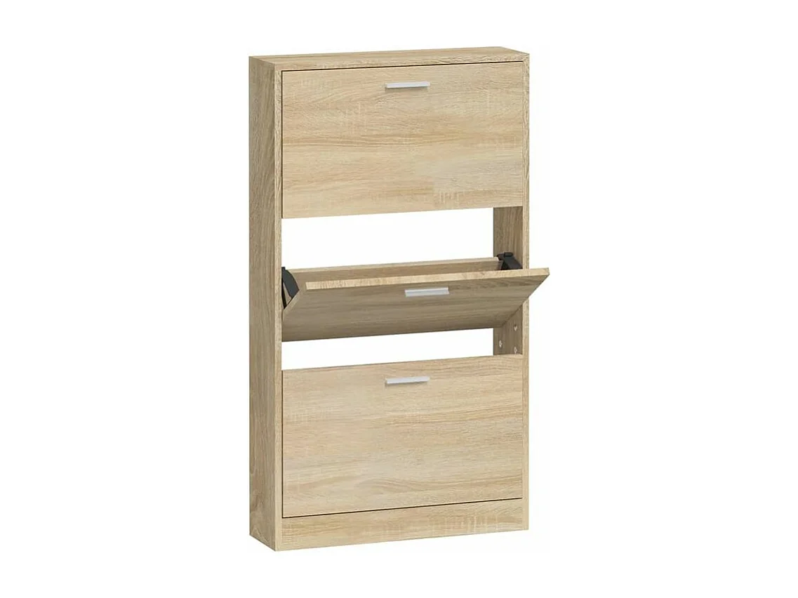 Armoire à chaussures en bois Puerto L59xH108xP17 – 3 portes rabattables-Couleur Chêne clair