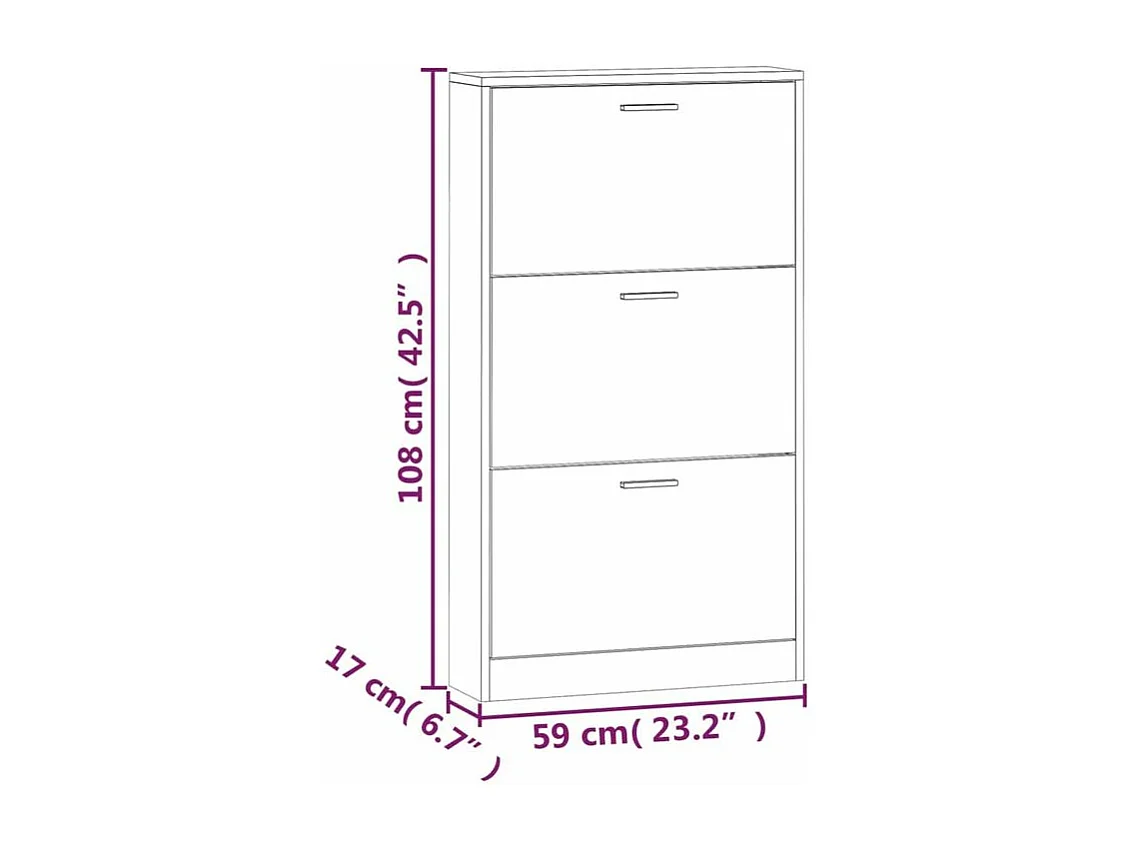 Armoire à chaussures en bois Puerto L59xH108xP17 – 3 portes rabattables-Couleur Chêne clair