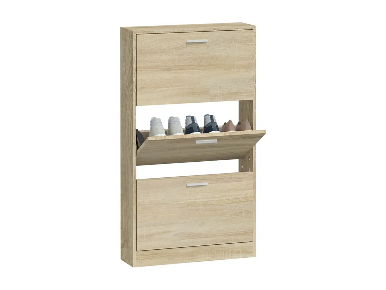 Armoire à chaussures en bois Puerto L59xH108xP17 – 3 portes rabattables-Couleur Chêne clair