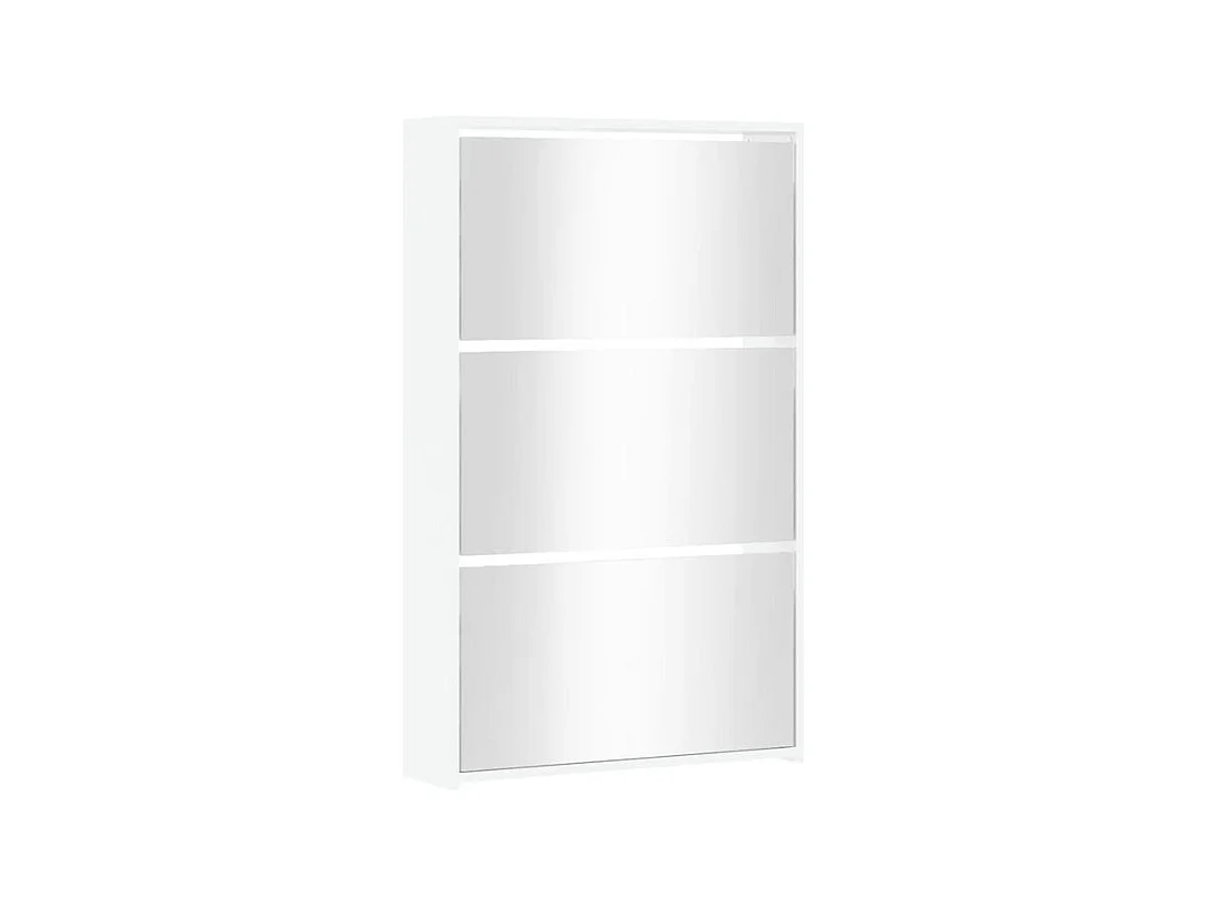 Armoire à chaussures 3 portes rabattables avec miroir Ranka H 102cm – Design moderne et élégant-Couleur Blanc brillant