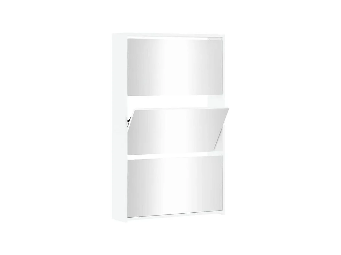 Armoire à chaussures 3 portes rabattables avec miroir Ranka H 102cm – Design moderne et élégant-Couleur Blanc brillant