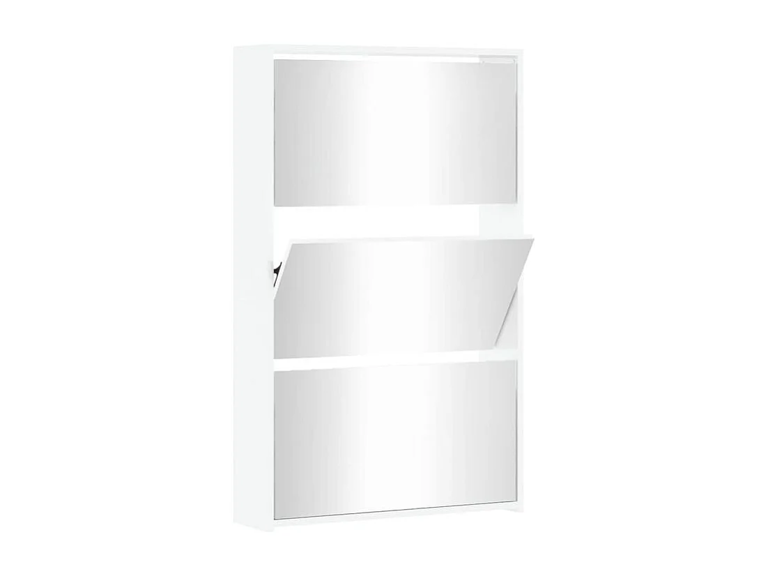 Armoire à chaussures 3 portes rabattables avec miroir Ranka H 102cm – Design moderne et élégant-Couleur Blanc brillant