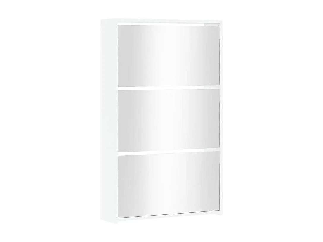Armoire à chaussures 3 portes rabattables avec miroir Ranka H 102cm – Design moderne et élégant-Couleur Blanc brillant