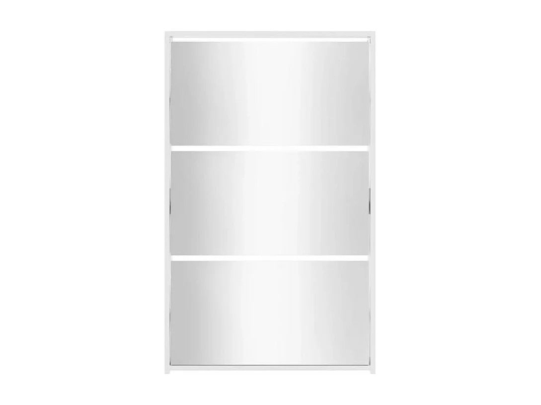 Armoire à chaussures 3 portes rabattables avec miroir Ranka H 102cm – Design moderne et élégant-Couleur Blanc brillant