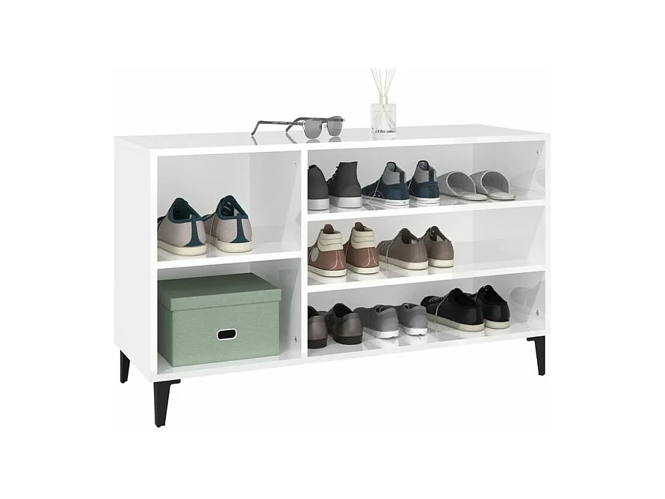 Meuble à chaussures Briko – Style et rangement optimal-Couleur Blanc brillant-Modèle de pieds Noir fin