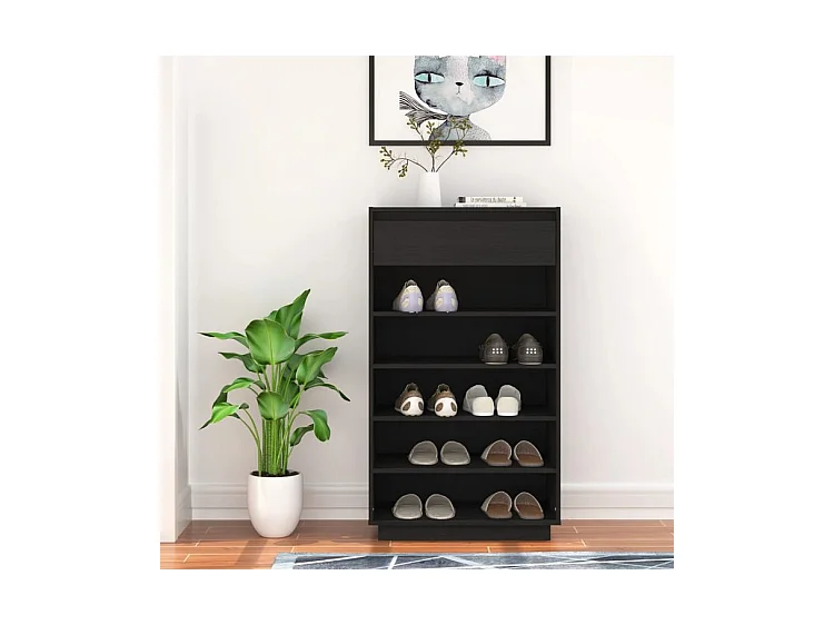 Armoire à chaussures Noir 60x34x105 Bois de pin massif