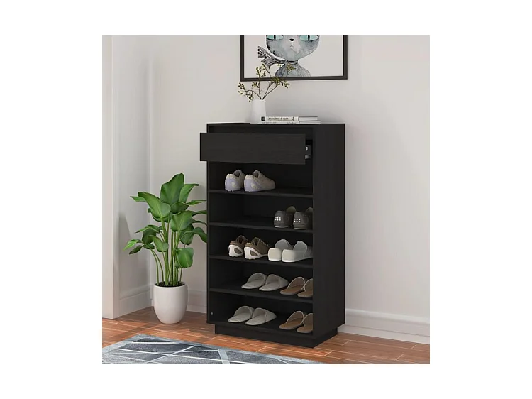 Armoire à chaussures Noir 60x34x105 Bois de pin massif