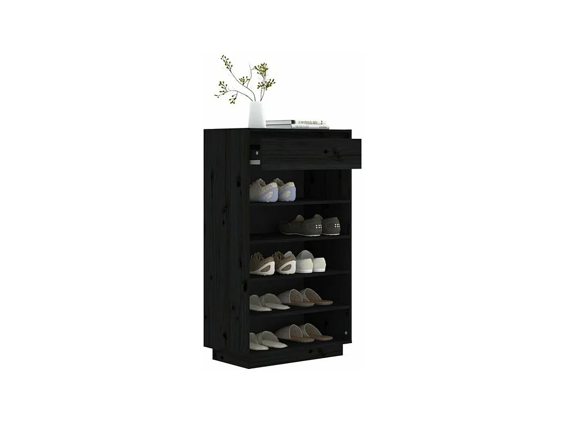 Armoire à chaussures Noir 60x34x105 Bois de pin massif