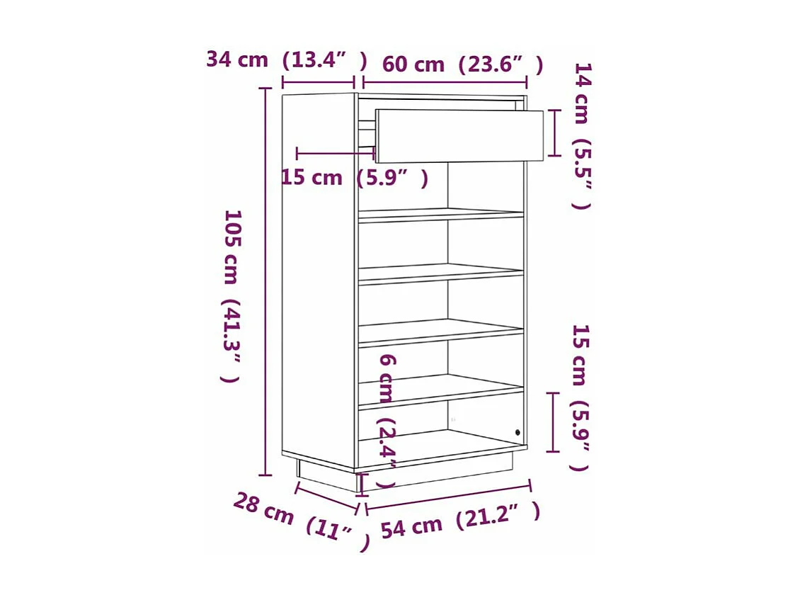 Armoire à chaussures Noir 60x34x105 Bois de pin massif