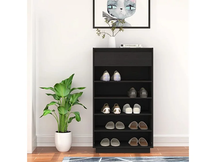 Armoire à chaussures Noir 60x34x105 Bois de pin massif