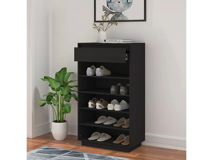Armoire à chaussures Noir 60x34x105 Bois de pin massif