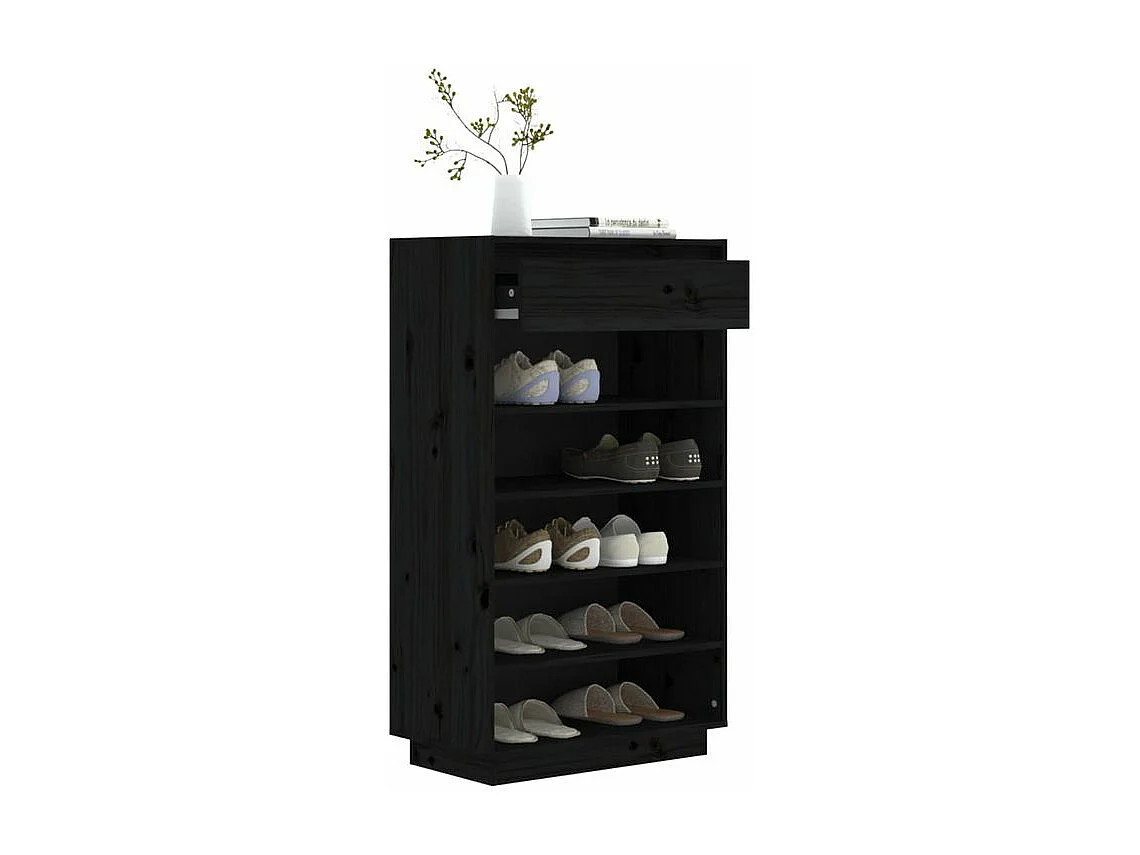 Armoire à chaussures Noir 60x34x105 Bois de pin massif
