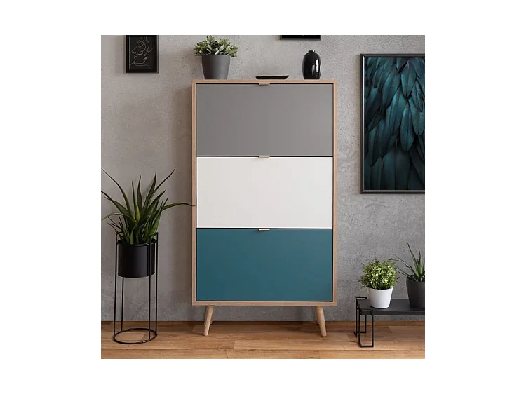 Finori Armoire à chaussures C-uba 42 Chêne Sonoma et tricolore