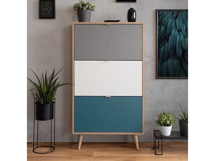 Finori Armoire à chaussures C-uba 42 Chêne Sonoma et tricolore