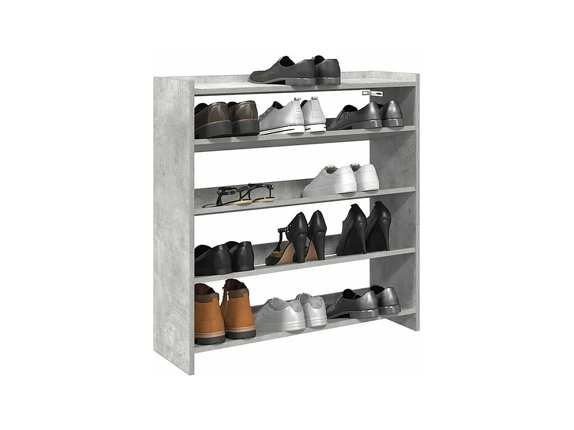 Étagère à chaussures en bois Manda L 80 x H 81cm - Rangement 5 niveaux-Couleur Gris béton