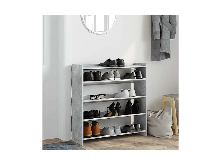 Étagère à chaussures en bois Manda L 80 x H 81cm - Rangement 5 niveaux-Couleur Gris béton