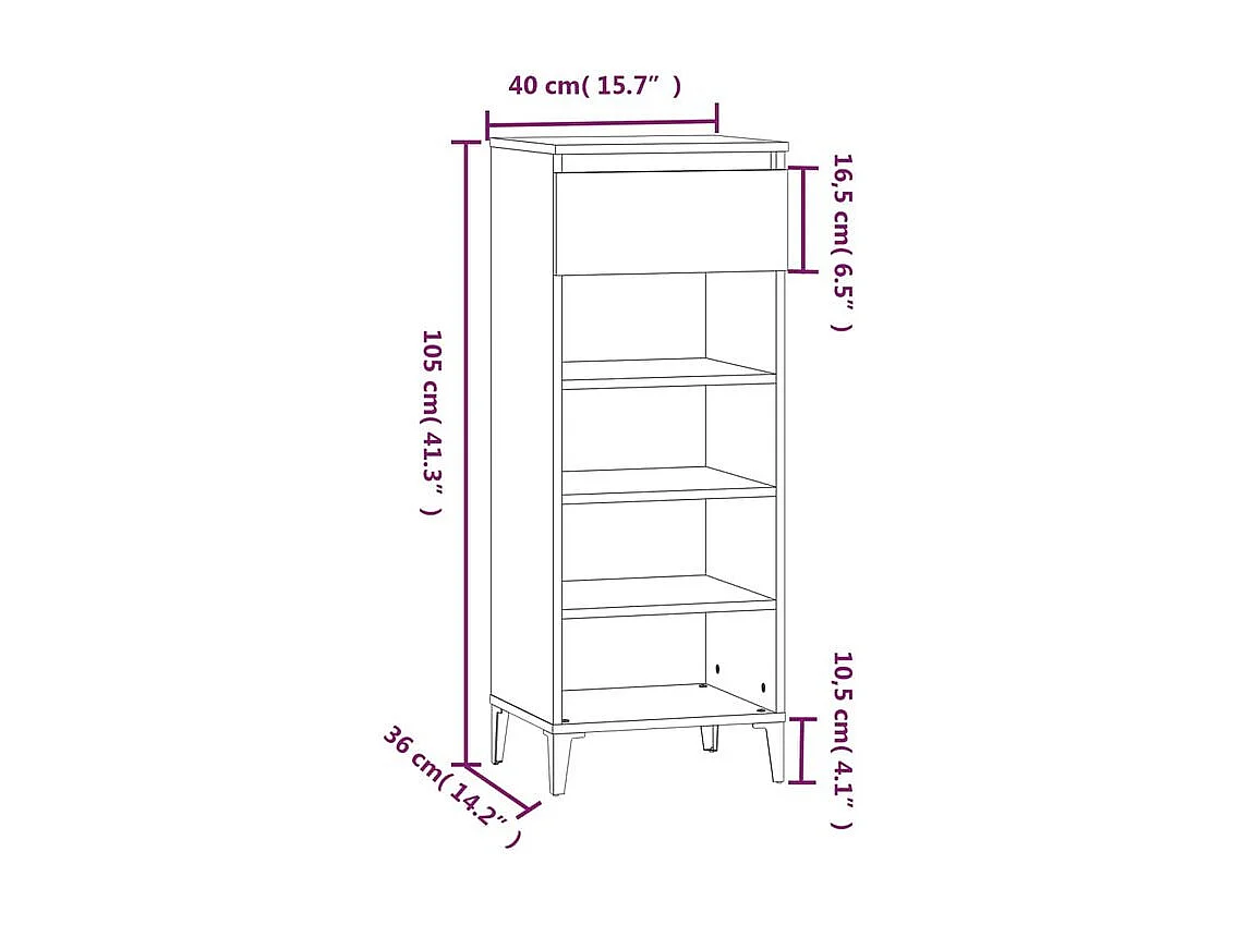 Étagère à chaussures Noir 40x36x105 Bois d'ingénierie
