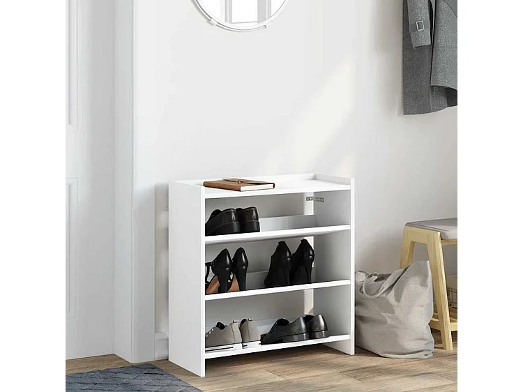 Étagère à chaussures en bois Manda L 60 x H 62cm - Rangement 3 niveaux-Couleur Blanc