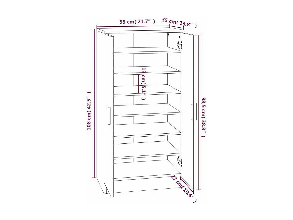 Meuble à chaussures 7 niveaux Palina L55xH108xP35 – Élégance et fonctionnalité-Couleur Blanc brillant