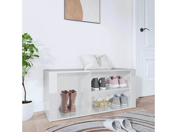 Armoire à chaussure Blanc brillant 100x35x45 Bois ingénierie