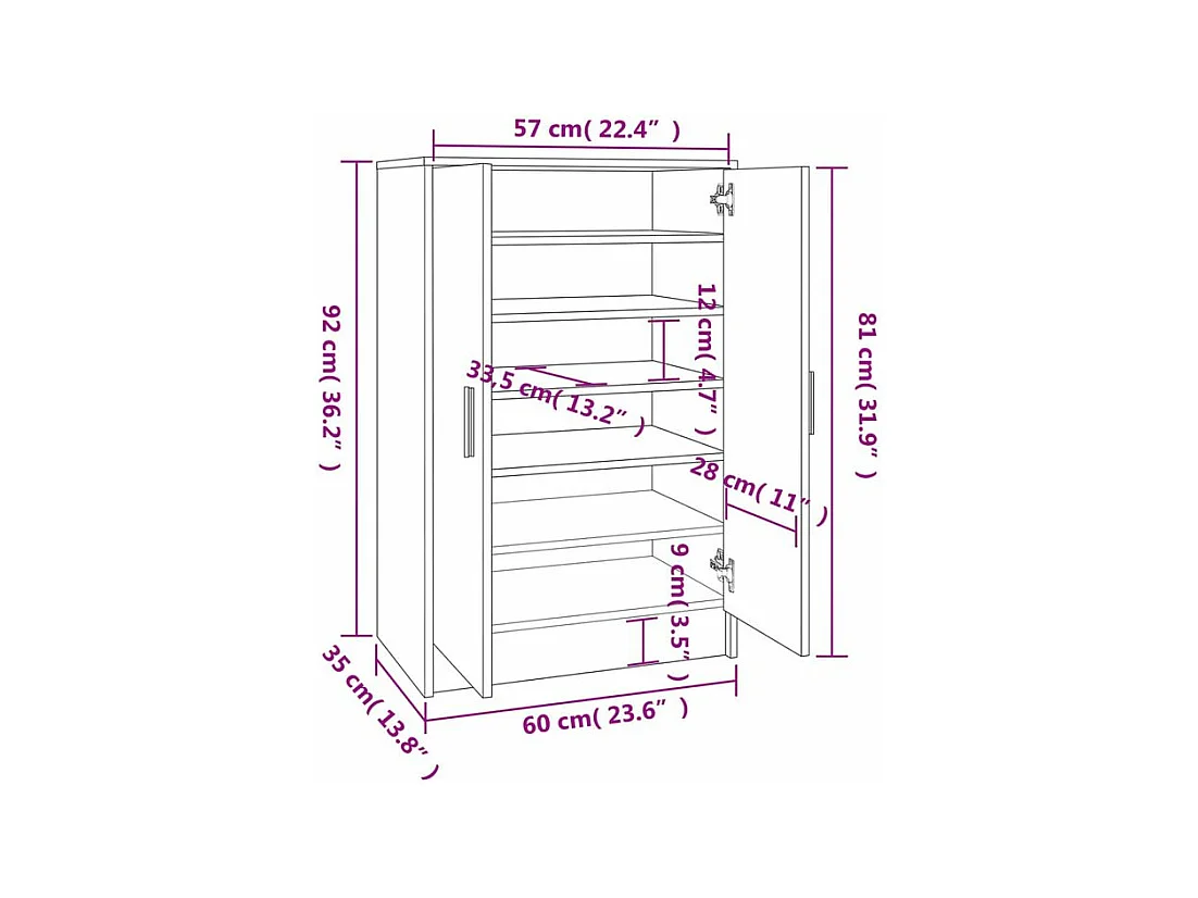 Meuble à chaussures Chêne fumé 60x35x92 Bois d'ingénierie