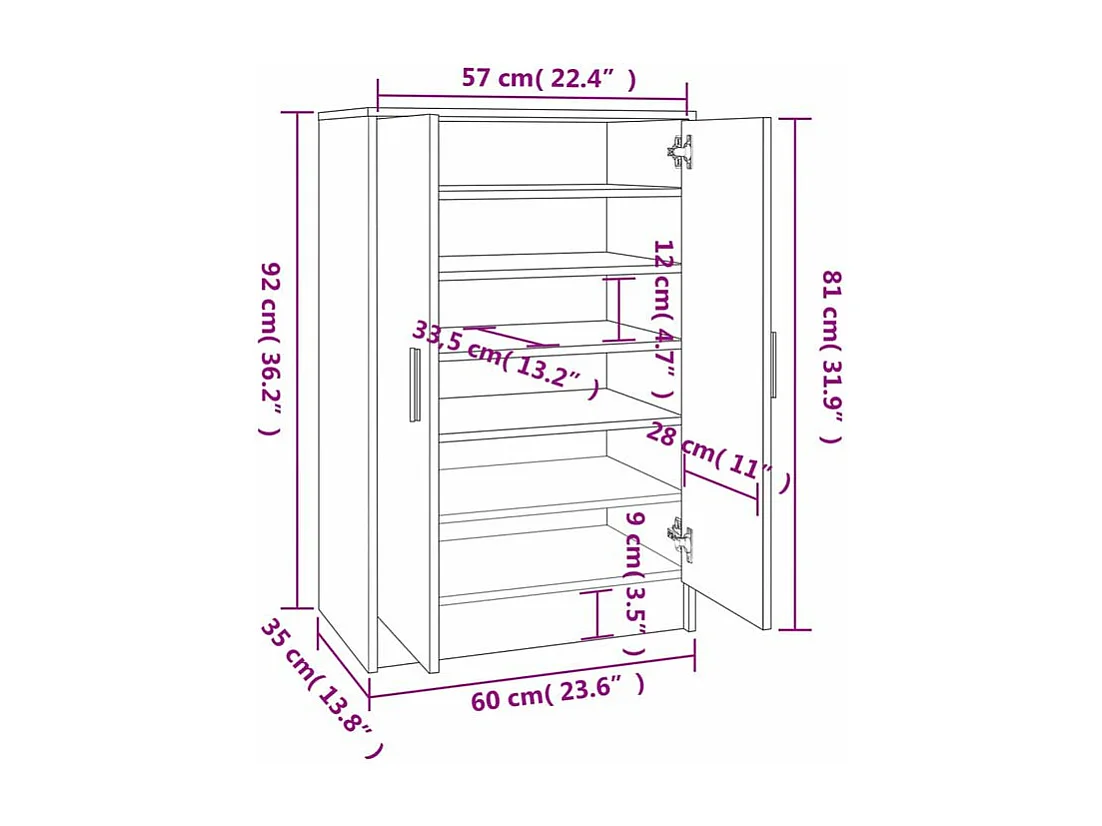 Meuble à chaussures Chêne fumé 60x35x92 Bois d'ingénierie