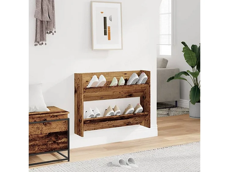 Armoire à chaussures murale en bois kalipé L 80 x H 60 - Option pratique-Couleur Marron fumé
