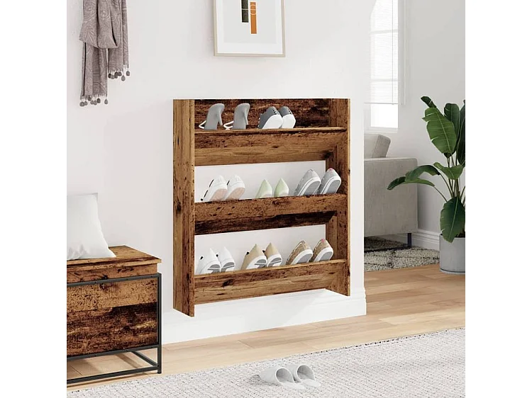 Armoire à chaussures murale vieux bois 80x18x90