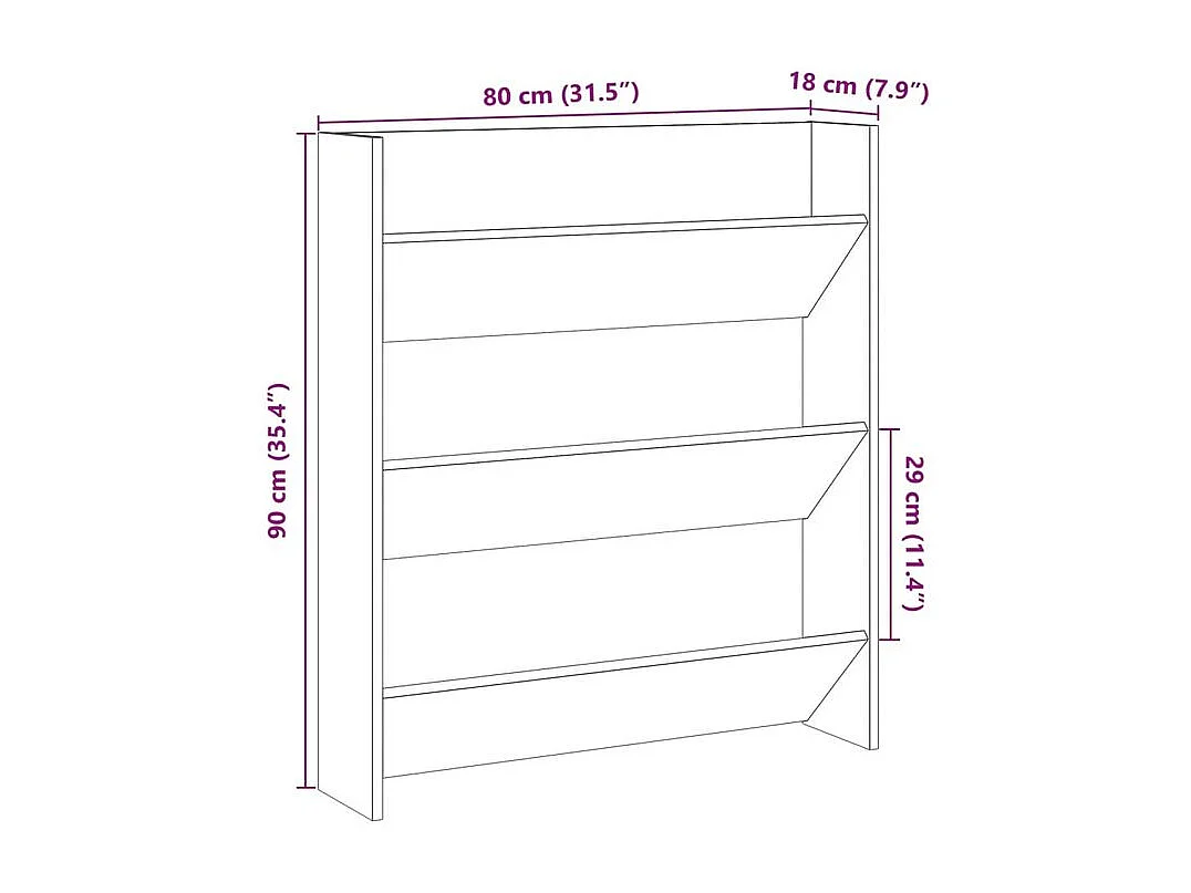 Armoire à chaussures murale vieux bois 80x18x90