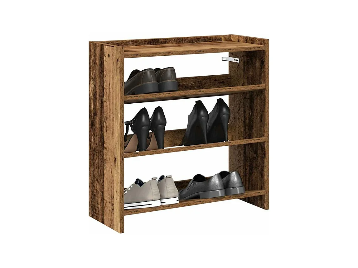 Étagère à chaussures en bois Manda L 60 x H 62cm - Rangement 3 niveaux-Couleur Marron clair