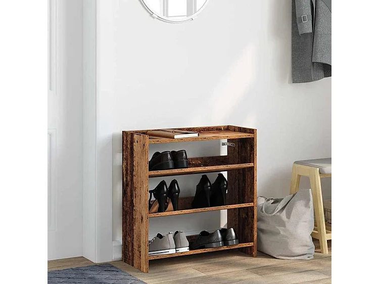 Étagère à chaussures en bois Manda L 60 x H 62cm - Rangement 3 niveaux-Couleur Marron clair