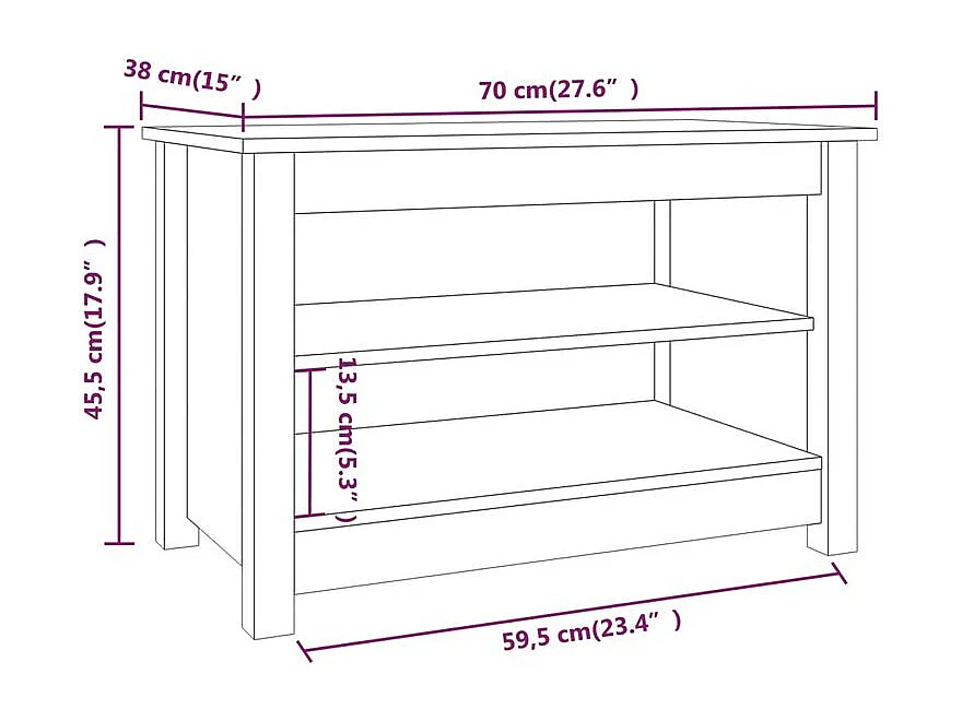 Banc à chaussures en bois massif Klouda – Élégant et fonctionnel-Couleur Blanc-Largeur 70 cm