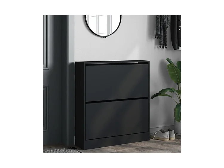 Armoire à chaussures noir 80x21x87,5 bois d'ingénierie