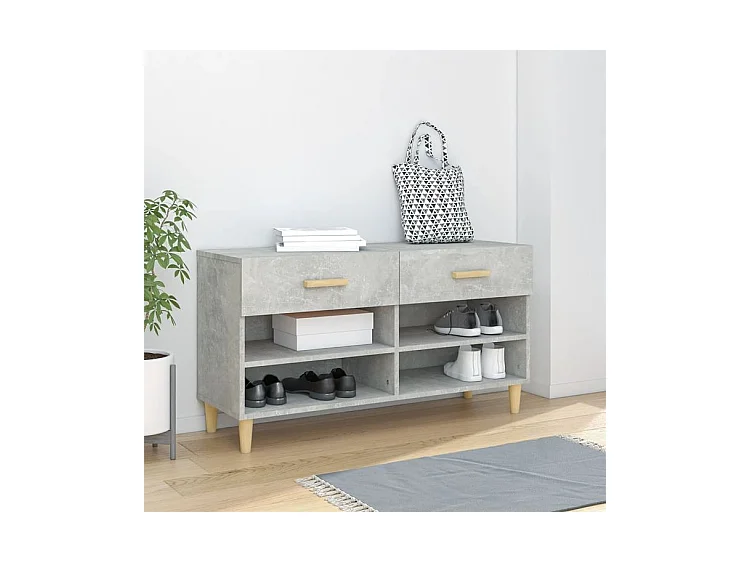 Armoire à chaussures Gris béton 102x35x55 Bois d'ingénierie