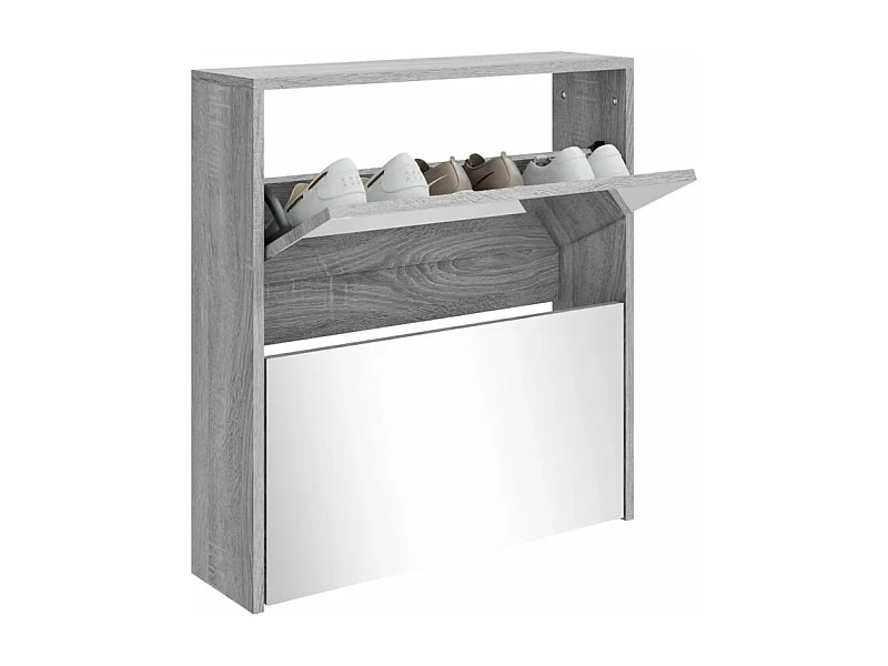 Armoire à chaussures 2 portes rabattables avec miroir Ranka H 67cm – Design moderne et élégant-Couleur Chêne gris