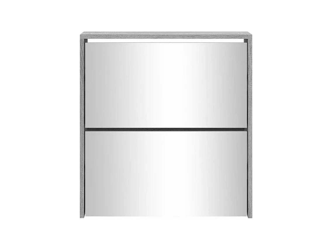 Armoire à chaussures 2 portes rabattables avec miroir Ranka H 67cm – Design moderne et élégant-Couleur Chêne gris