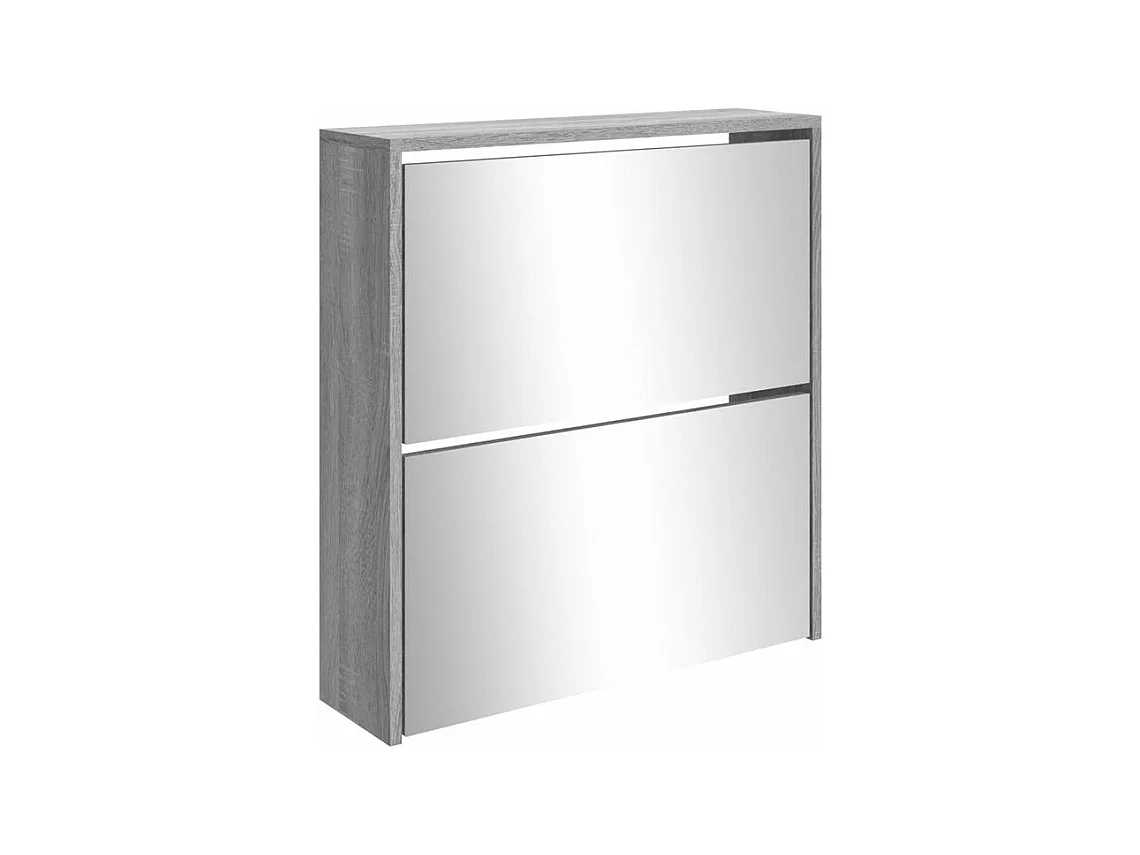 Armoire à chaussures 2 portes rabattables avec miroir Ranka H 67cm – Design moderne et élégant-Couleur Chêne gris