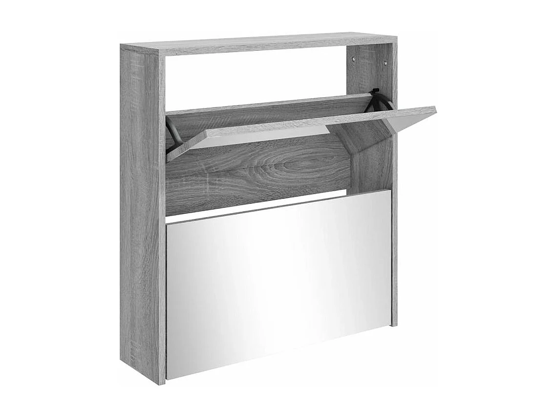 Armoire à chaussures 2 portes rabattables avec miroir Ranka H 67cm – Design moderne et élégant-Couleur Chêne gris