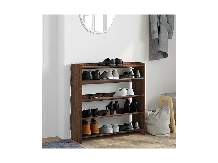 Étagère à chaussures en bois Manda L 80 x H 81cm - Rangement 5 niveaux-Couleur Noyer