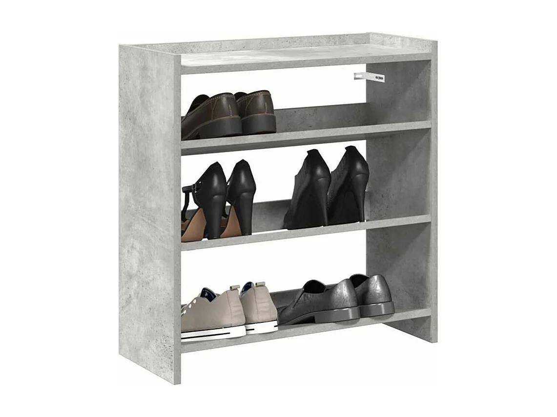 Étagère à chaussures en bois Manda L 60 x H 62cm - Rangement 3 niveaux-Couleur Gris béton