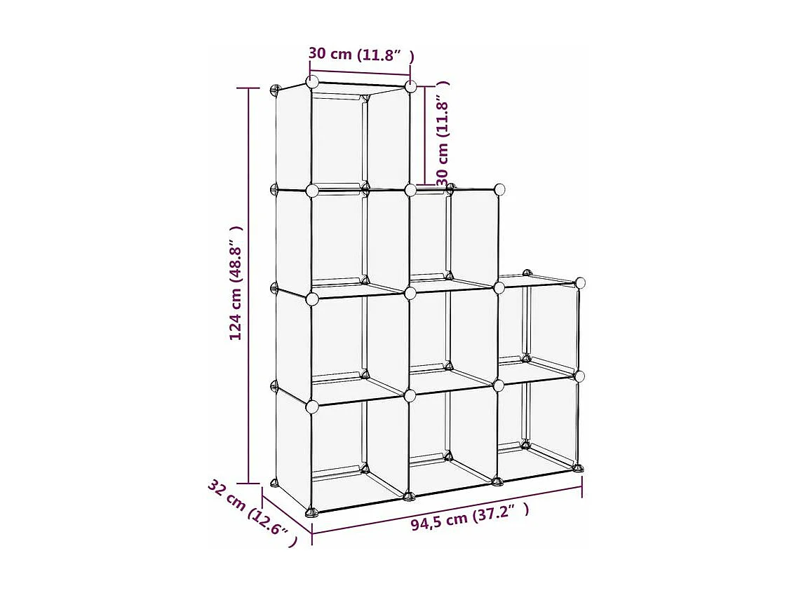 Cubes de rangement 9 pcs Noir PP