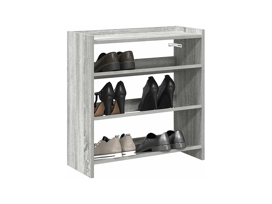 Étagère à chaussures en bois Manda L 60 x H 62cm - Rangement 3 niveaux-Couleur Chêne gris