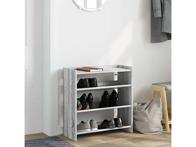 Étagère à chaussures en bois Manda L 60 x H 62cm - Rangement 3 niveaux-Couleur Chêne gris