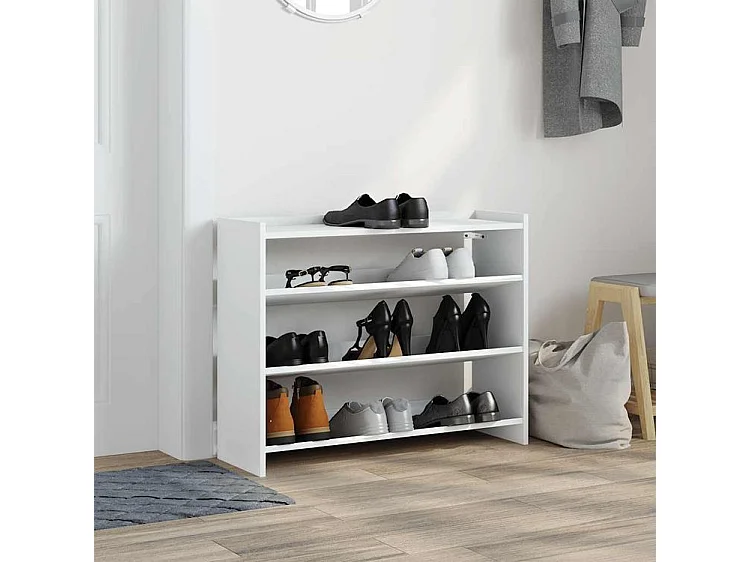 Étagère à chaussures en bois Manda L 80 x H 62cm - Rangement 3 niveaux-Couleur Blanc
