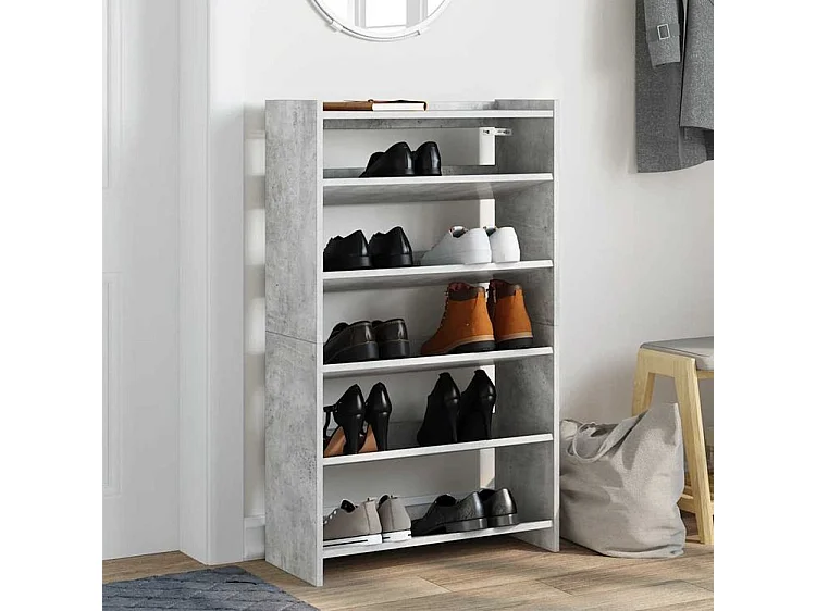 Étagère à chaussures en bois Manda L 60 x H 100cm - Rangement 5 niveaux-Couleur Gris béton