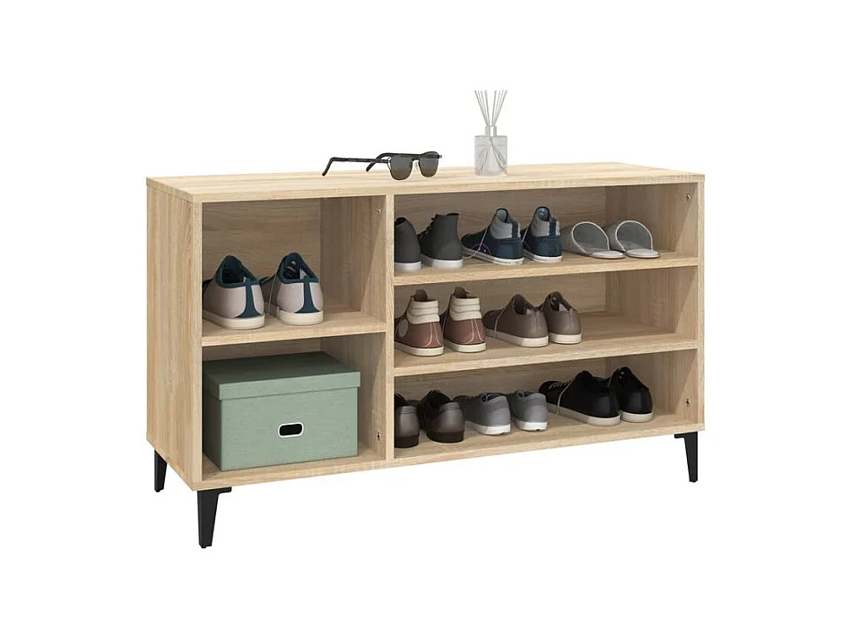 Meuble à chaussures Briko – Style et rangement optimal-Couleur Naturel-Modèle de pieds Noir fin